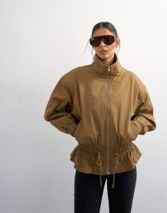 Cotton toggle waist zip through jacket in khaki