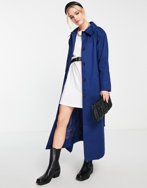 Topshop cotton trench coat with buttons in blue | ASOS