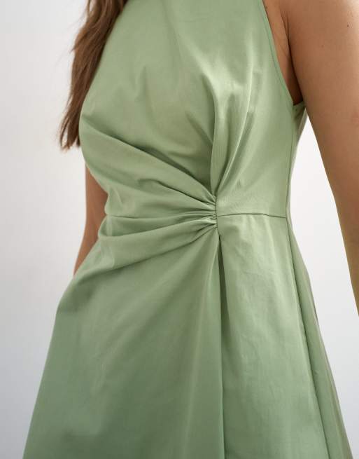 topshop sage green dress Stripe Sleeveless Button-Up Mini Tank Dress M
