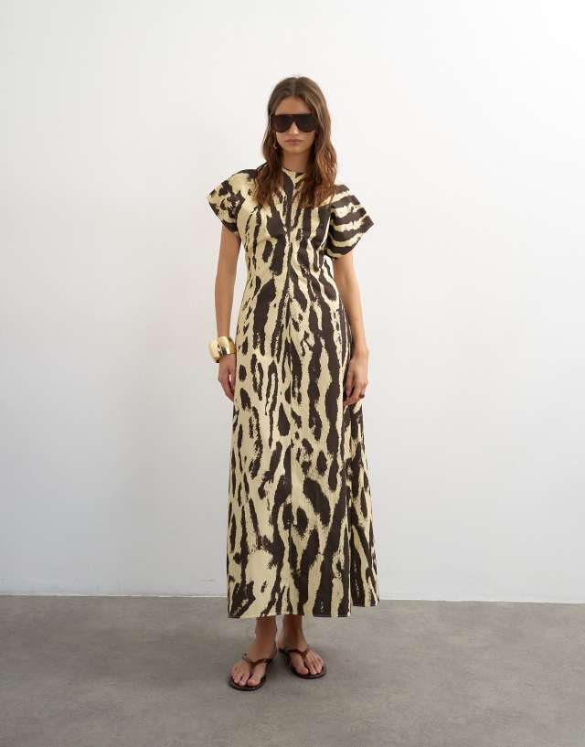 animal print cotton dress Topshop twill structured drop shoulder maxi in mono SIZE:USA 6 / EU 36 / UK 8 Style Steals 1.6 Imported. Beaded Black Lace Evening Leopard brown