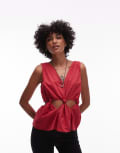 [Topshop] Topshop cotton voile sleeveless knot waist top in red 18 RED