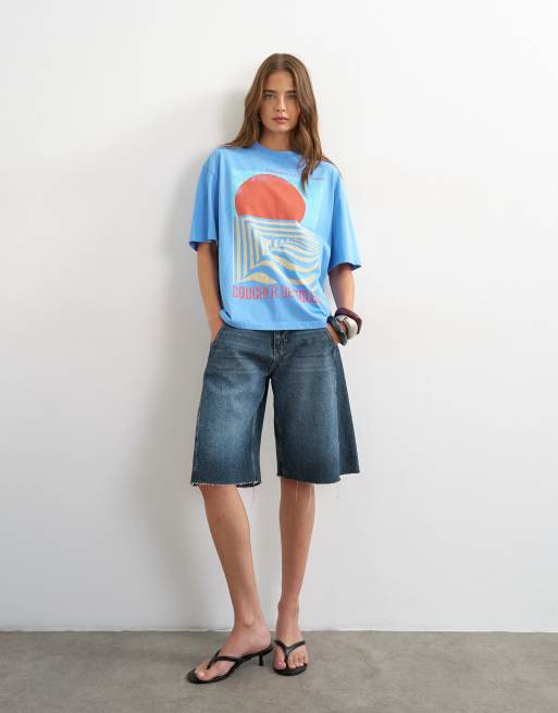 Topshop 'Coucher De Soleil' grafisk oversized t-shirt i ljusblått, 2 av 4