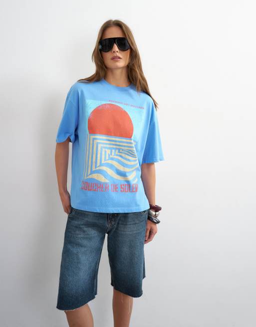 Topshop 'Coucher De Soleil' grafisk oversized T-shirt i lyseblå, 4 af 4