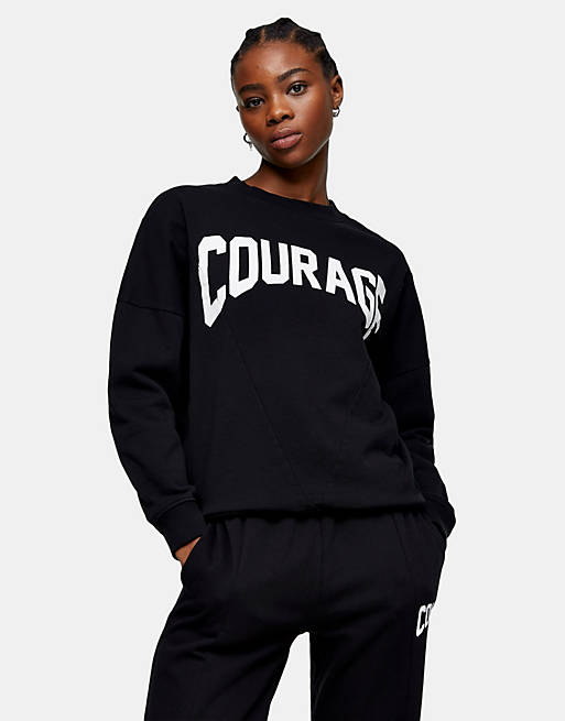  Topshop courage splice print sweatshirt in black 