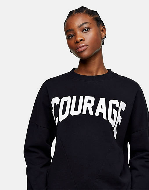  Topshop courage splice print sweatshirt in black 