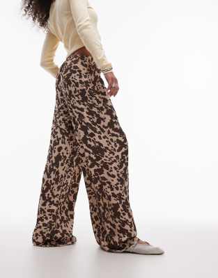 Topshop Cow Print Satin Tie Waist Pants In Multi