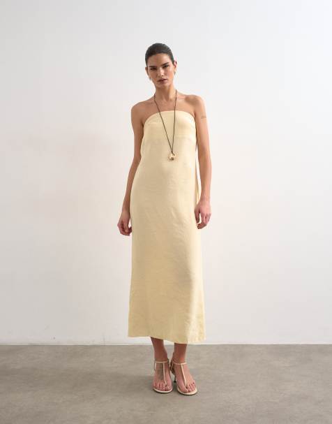 Topshop cowl back bandeau midi dress in buttermilk - view 1