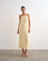 Topshop cowl back bandeau midi dress in buttermilk