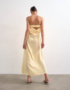 Model wearing Cowl back bandeau midi dress in buttermilk