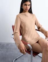 Topshop cowl back long sleeve mini satin in caramel