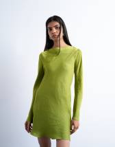 Topshop cowl back long sleeve mini satin in green