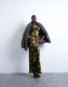 Cowl maxi slip dress in grunge floral