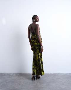 Model wearing Cowl maxi slip dress in grunge floral