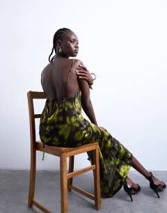 Model wearing Cowl maxi slip dress in grunge floral
