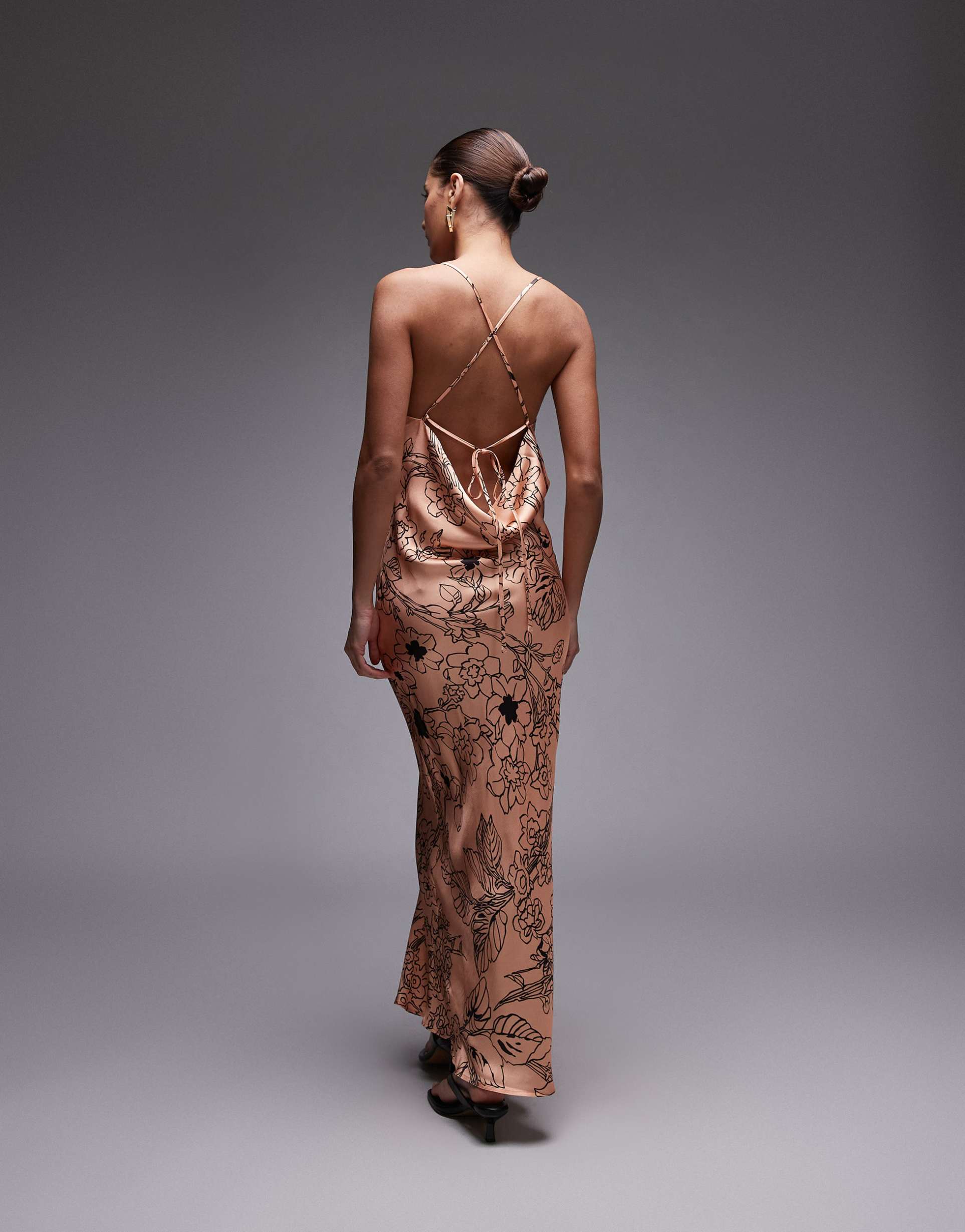 topshop cowl maxi slip dress in winding black floral