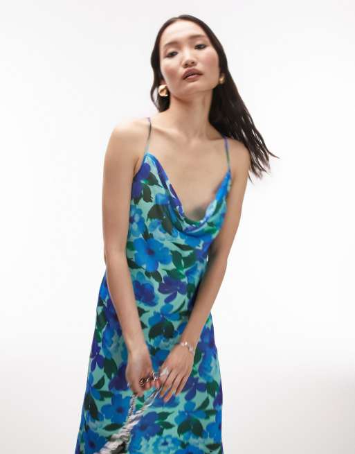 Topshop blue 2025 floral sleeveless dress