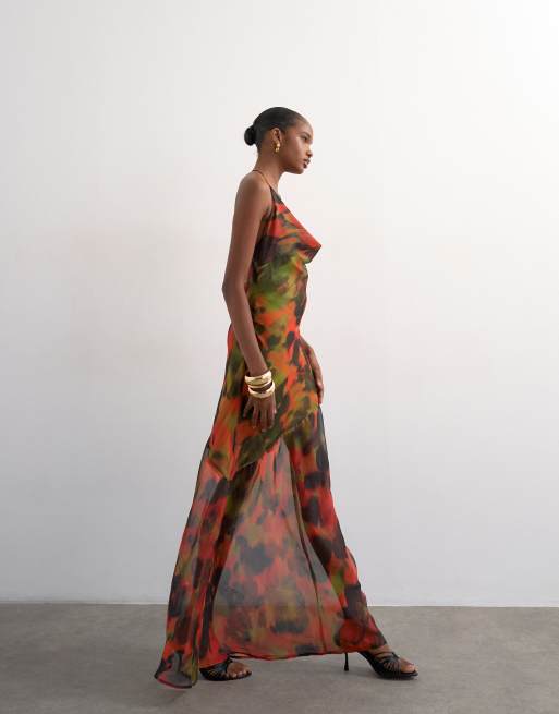 Topshop cowl neck dropped hem maxi dress in abstract blur, 3 of 4