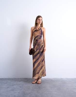 Topshop Cowl Neck Halter Top In Multi