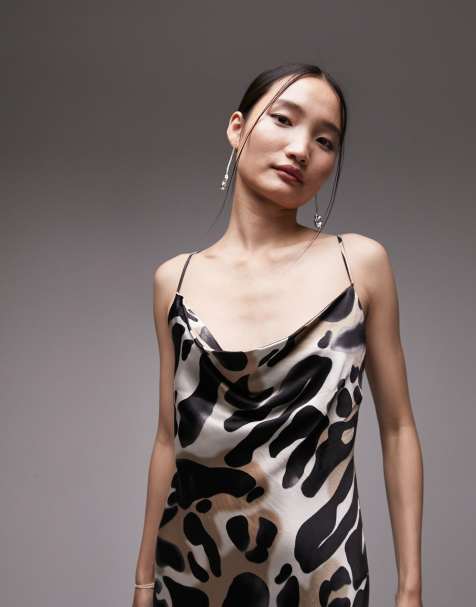 Ivory multi Watercolour leopard lace-trimmed silk slip dress