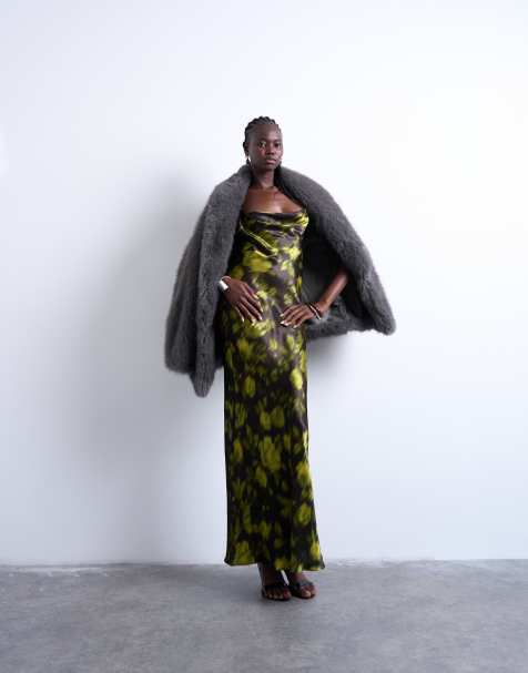 Topshop cowl neck maxi slip dress in grunge floral - view 1