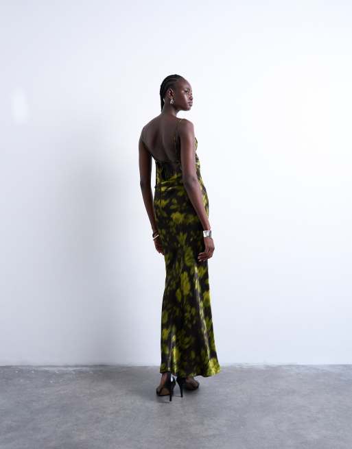 Topshop cowl neck maxi slip dress in grunge floral