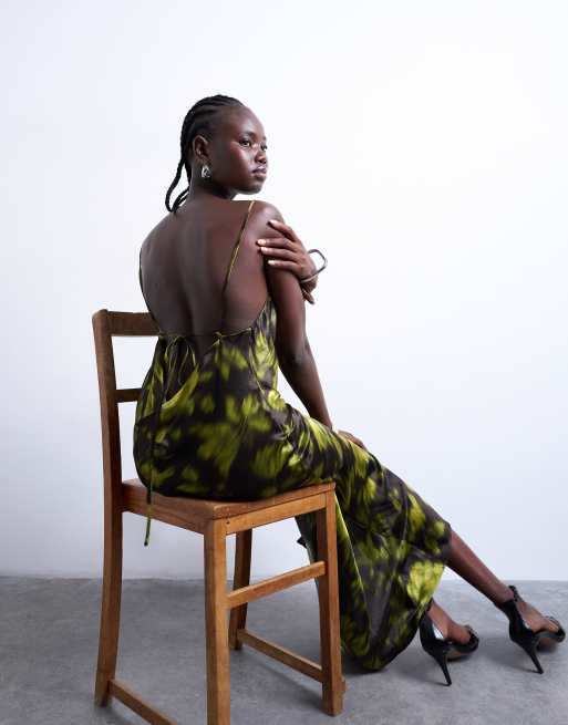 Topshop cowl neck maxi slip dress in grunge floral