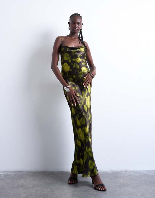 Topshop cowl neck maxi slip dress in grunge floral