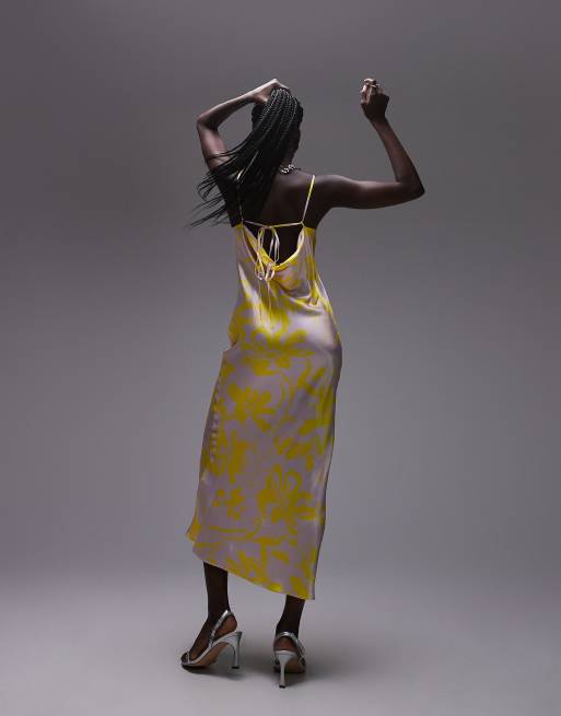 topshop cowl neck satin midi dress Topshop Cowl Neck Satin Midi Slipdress In Multi