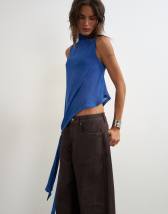 Topshop cowl neck tie knot drape top in colbalt blue