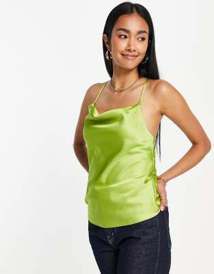 Topshop cowl satin bias cami in lime-Green