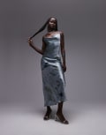 [Topshop] Topshop cowl slip midi dress in mineral print-Multi 16 MULTI