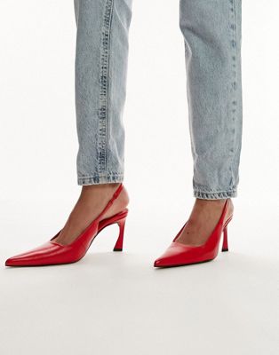 Topshop Coy premium leather sling back heeled mule in red