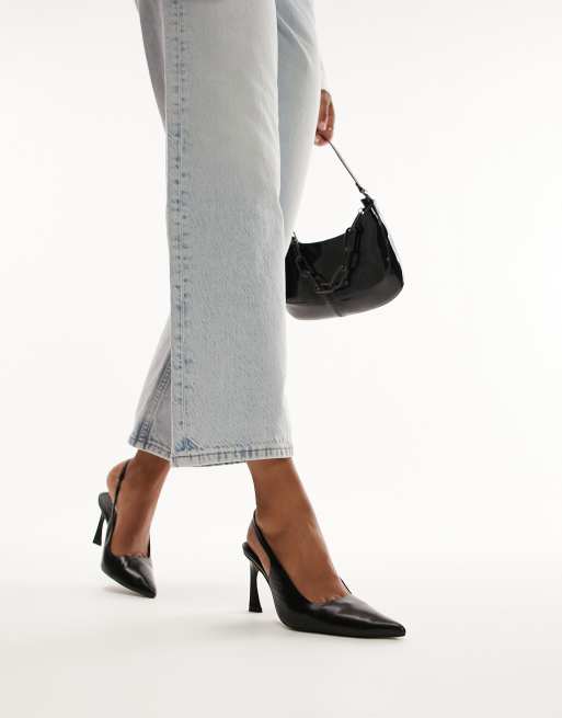 Topshop – Coy – Pumps aus hochwertigem Leder in Schwarz mit Fersenriemen und Absatz 