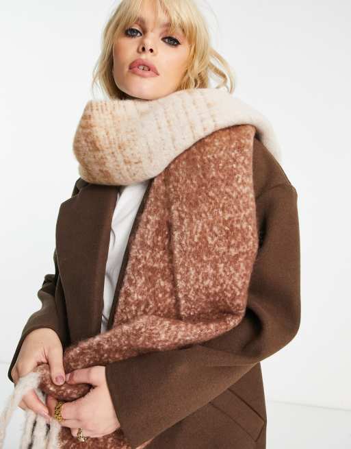 Topshop cozy color block scarf in chocolate and stone