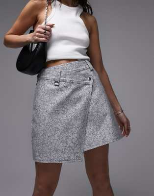 Topshop cracked leather look wrap mini skirt in marble