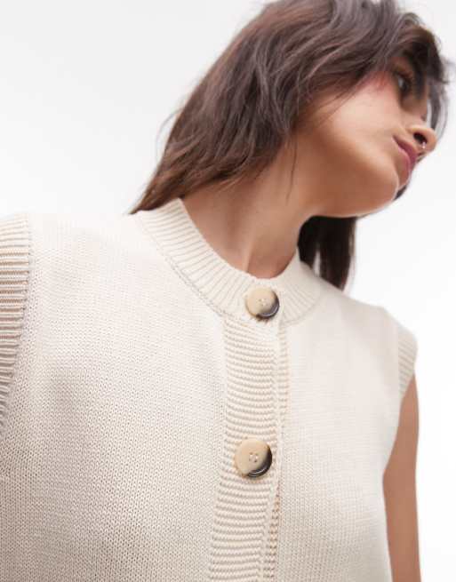 Topshop - Cremehvid tanktop med hulstrikkede detaljer og knapper, 4 af 4