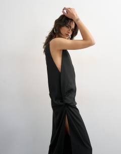 Crepe sleeveless twist side maxi dress in black