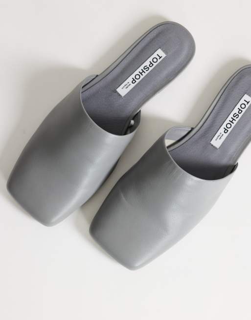 Topshop Cressida premium real leather square toe mules in gray, 2 of 4