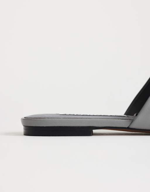 Topshop Cressida premium real leather square toe mules in grey, 3 of 4