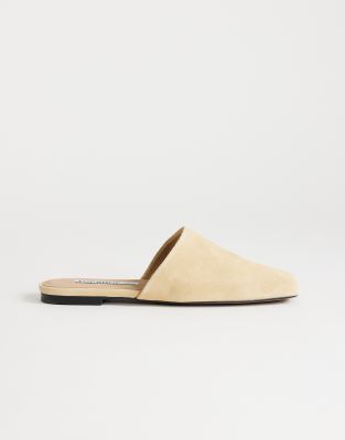 Topshop Cressida Premium Real Suede Square Toe Mules In Neutral