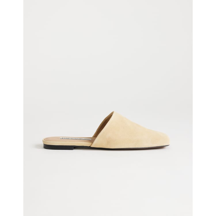 Topshop Cressida premium real suede square toe mules in camel | ASOS