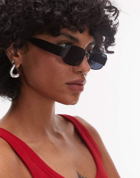 Topshop – Crete – Rechteckige Sonnenbrille aus Metall in Schwarz - view 1