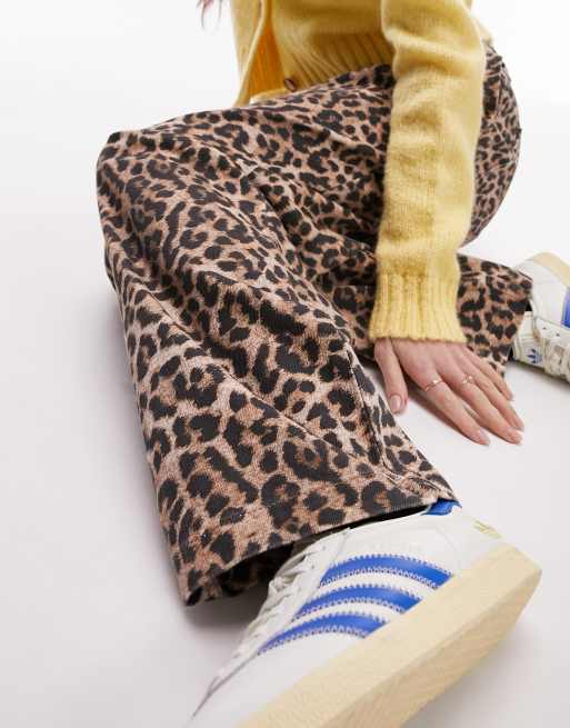 Topshop crew leopard straight leg pants in multi