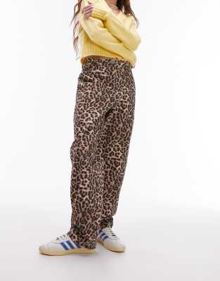 Topshop crew leopard straight leg trouser in multi | ASOS