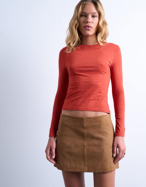 Topshop crew neck wool mix long sleeve top in orange - view 1