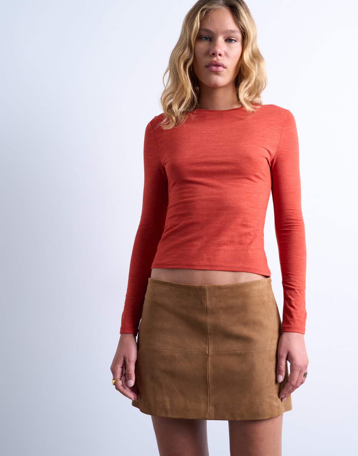 Topshop crew wool mix long sleeve top in orange