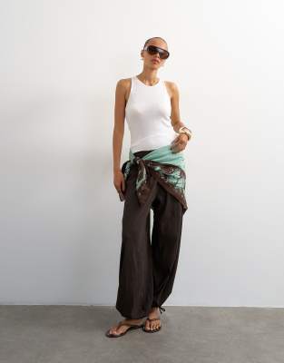 Topshop Crinkle Balloon Pants In White