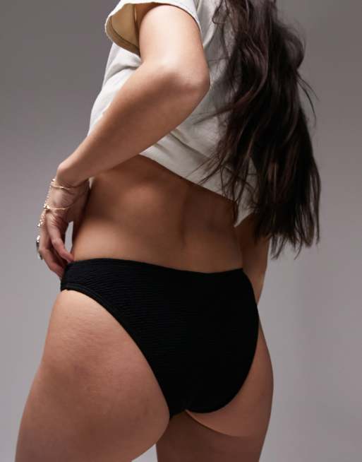 Topshop crinkle bikini bottom in black , 2 of 4