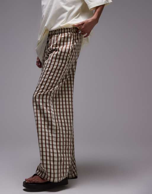 Topshop crinkle plaid pull on pants in neutral - part of a set