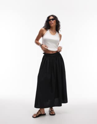 crinkle cotton laundered full skirt in black